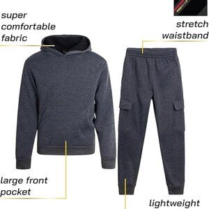 NEW Quad Seven Boys' Fleece Jogger Set Basic Solid Pullover Hoodie & Cargo Pants